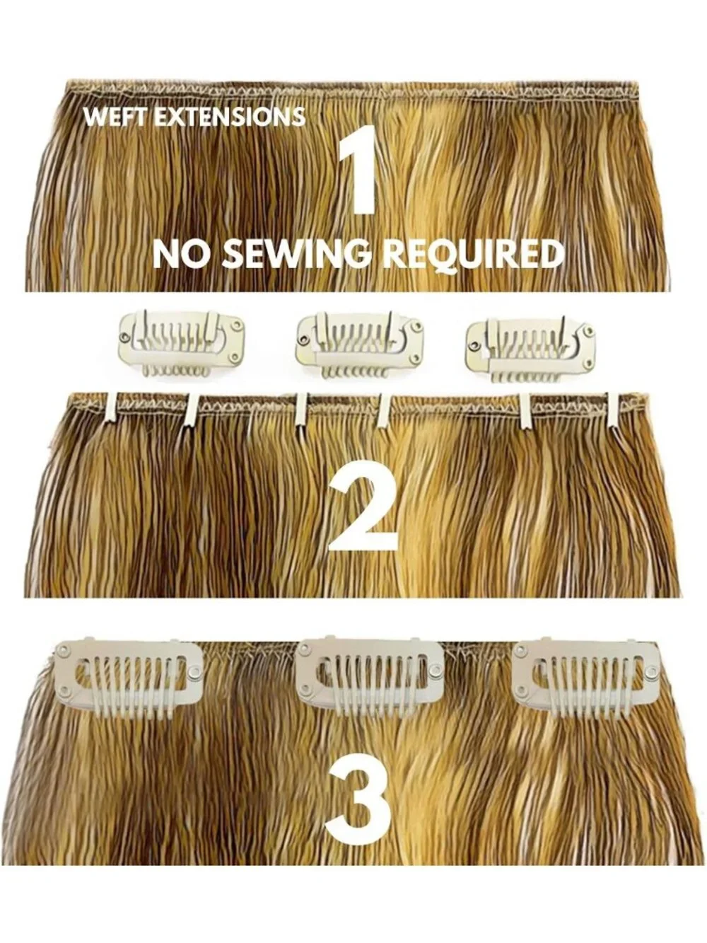 DIY Clip-In Hair Extensions Kit - Brown, Customizable Snap Clips, No Sewing
